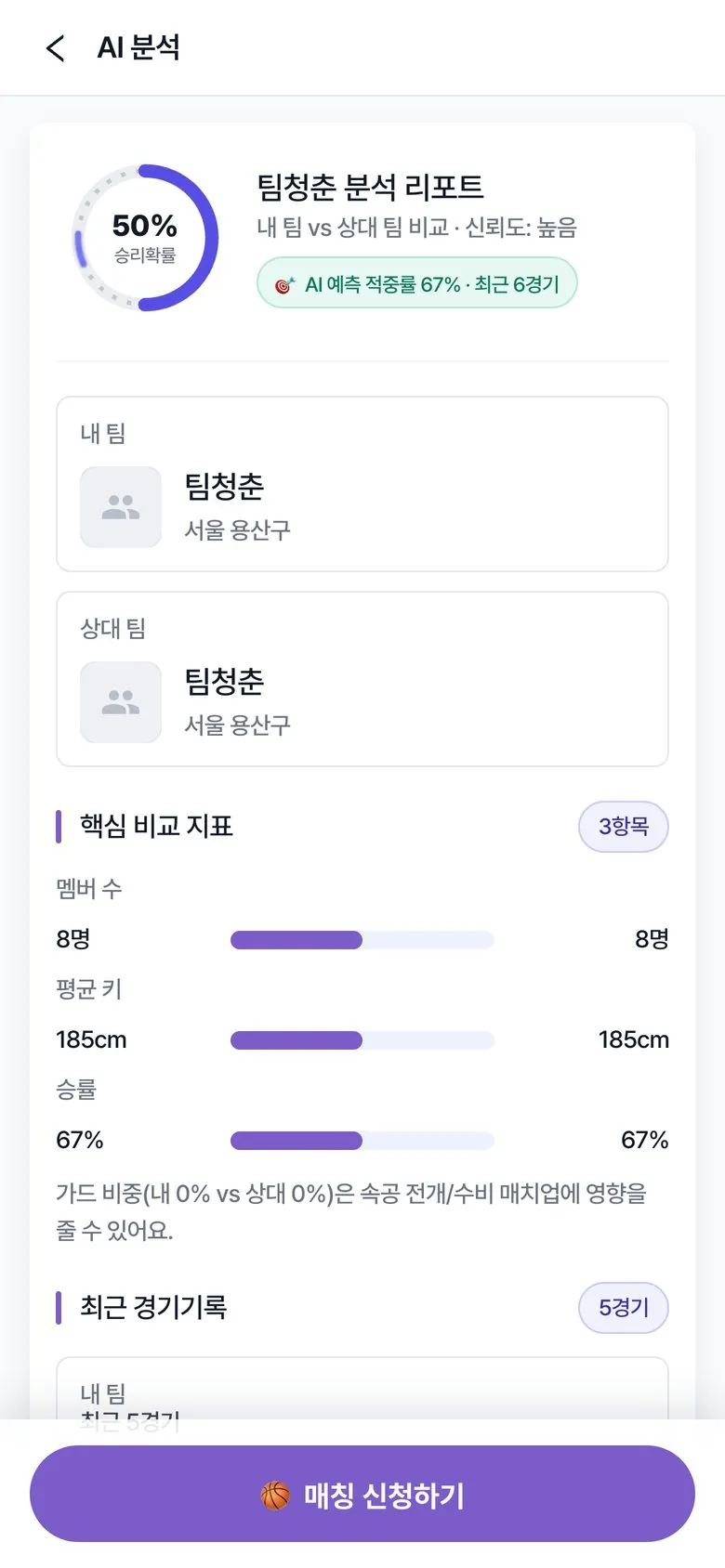 할래말래 분석 리포트 — 두 팀의 전력 비교와 승리 확률